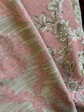 Ancienne belle tenture rideau brocart soie/coton vieux rose médaillons