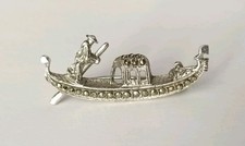 Ancienne Petite Broche Gondole Vénitienne En Argent Massif .