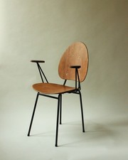 Chaise en bois contreplaqué et en acier, attribuée à Jacques Hitier, années 50