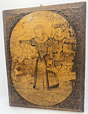 Large antique german black forest pyrography early 1900's woodwork