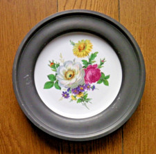 Ancienne assiette porcelaine Revol Décor bouquet de fleurs Tour gravé étain