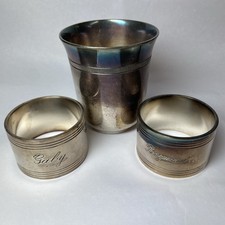 Lot Timbale et Ronds de Serviette Ancien CHRISTOFLE, Métal Argenté