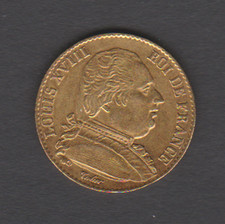 Rare et très belle pièce de 20 francs or 1815 W Louis XVIII voir scan