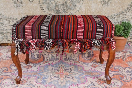 Vintage oriental kilim pouf - oriental,