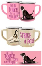 Tasse Yoga Chats Ou Chiens Émaille 400 Ml En Emballage Cadeau, Céramique