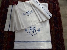 beau drap ancien + taie traversin, neuf, lavé 1 fois métis Fleur Bleue mono A.A