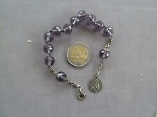 Ancien bracelet de communion ,dizainier en argent et verre couleur améthyste