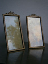 Paire Cadre photo rectangle Bronze doré St Louis XVI décor Ruban  22x10 Ancien