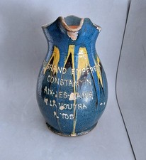 Rare pichet parlant commémoratif terre vernissée poterie de Savoie Aix les Bains