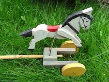 Ancien jouet à pousser bois animé cheval blanc cirque Germany Peu courant