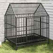 Cage pour Chien avec Roues Chenil Niche Jardin Noir Gris Acier Galvanisé vidaXL