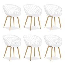 Chaise de jardin Lot de 6 avec accoudoirs Blanc Fauteuils Plastique Homestyle4u