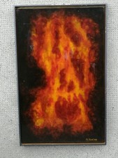 Tableau peinture MARCEL PERINO laque?  Tête mort flamme memento mori