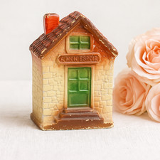Tirelire ancienne maison “A Mon Espoir” en faïence – Début 20e – déco vintage