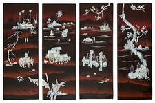 4 panneaux formant un tableau en laque à décor d'incrustations de nacre
