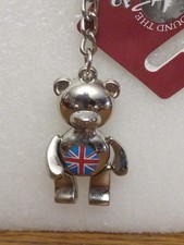 Porte-clé en métal argenté OURSON articulé  drapeau anglais  Keyrings teddy bear
