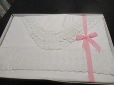 Pretty Vintage French Sheet &Pillowcase set Broderie Anglaise Trimmed King size