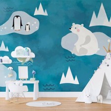 Ours Polaire & Pingouin Photo Papier Peint Maternelle 368x254cm Décor Grand