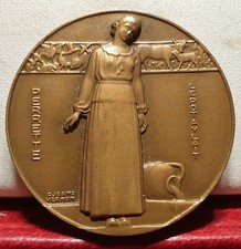 1940s French bronze medal 41mm by Jean Vernon Perrette and milk fable Fontaine 