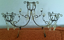 DECORATION BOUGEOIR EN METAL ASPECT  VIEILLI A PAMPILLES EN PLASTIQUE