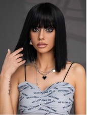 shylohair Perruque Noire Cheveux Lisses Mode à Franges Résistante à la chaleur