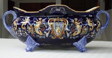 Céramique faience Gien bleu Renaissance légumier jardinière french earthenware
