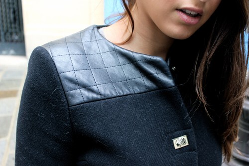 Manteau laine cuir - laine,