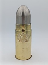 Porte-cigarettes vintage en métal forme obus cartouche laiton décor blason