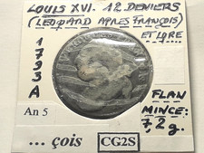 Louis XVI 12 Deniers 1793 A An 5 François Léopard et Lyre Flanc mince 7.2g