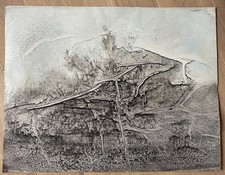 JEAN PIAUBERT TECHNIQUE MIXTE SUR PAPIER,  ENCRE.  c. 1970 SIGNÉ HAUT BORD DROIT