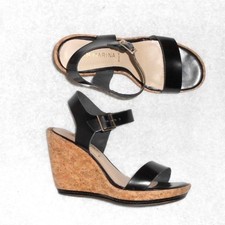 SAN MARINA sandales compensées cuir noir & liège P 38½ TBE