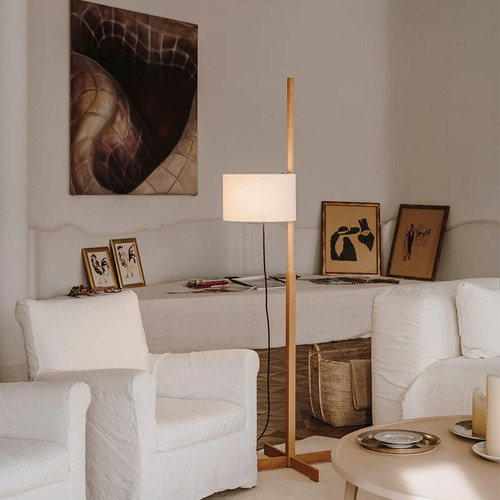 Lampadaire noyer tissu design - lampadaire,