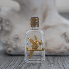 5.7cm, Miniature parfum vide, bouteille en verre transparent décoré d'un oiseau