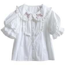 Lolita Mignon Blouses Ados Col Poupée Manches Ballons Chemise Bouton Japonais