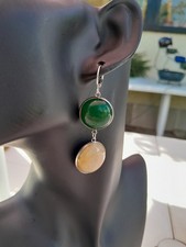 Boucles d'oreille aventurine jaune et amazonite acier inoxydable création unique