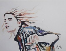 Zaho de Sagazan, portrait, acrylique unique by Erik-H