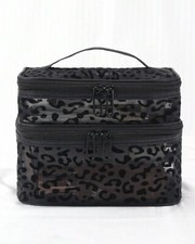 Trousse De Toilette Léopard Noir Sac Maquillage Femme Transparent Double Couche