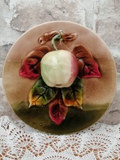 ASSIETTE BARBOTINE ANCIENNE ORCHIES XIX : POMME - ANTIQUE FRENCH MAJOLICA PLATE