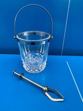 Seau À Glace Glaçon En Verre Cristal d'Arques avec Sa Pince À Glaçon Vintage