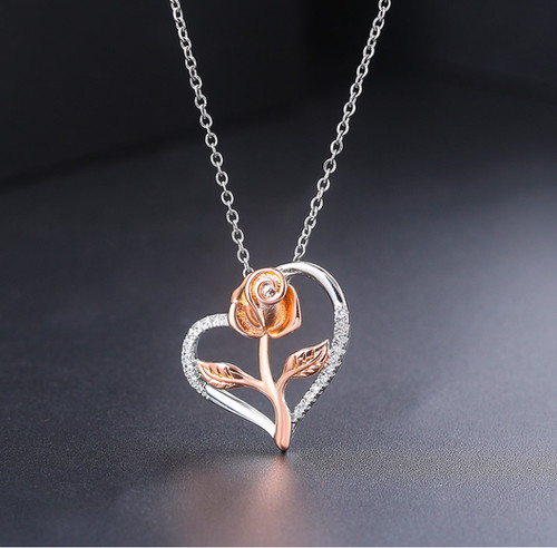 Collier pendentif coeur fleur - collier,