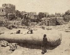 LIBAN Ruines de Tyr Colonne antique Photo c1870 Stereo Vintage Albumine