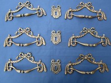 6 poignées 3 entrées serrure noeuds Louis XVI laiton tiroirs commode 17,8 cm