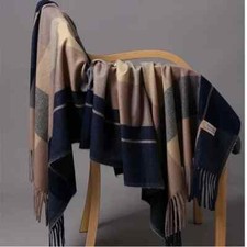 Large écharpe,bleu marine, beige  étole châle cachemire laine plaid  top qualité