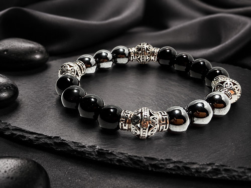 Handmade onyx hematite - &, .925