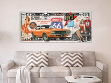 Tableau dodge charger, décoration voiture américaine, pop art, déco dollars