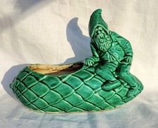 Ancienne Décoration De Noël. Jardinière De Table Céramique Émaillée Lutin Fêtes 