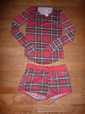 VICTORIAS SECRET PINK BLING PAJAMA PJ RED BUFFALO CHEC BLING DOG SET NWT