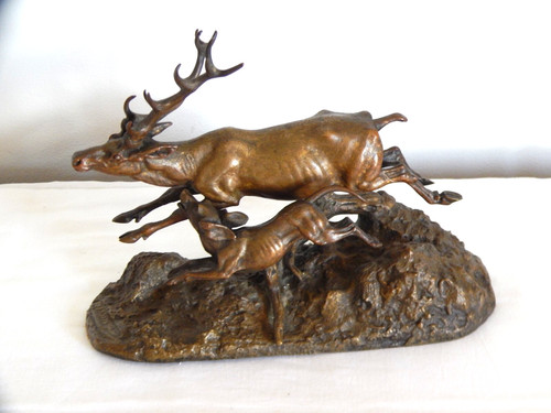Ancienne sculpture bronze cerf - ancienne,