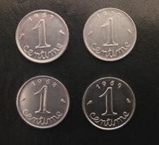 4 Pieces 1 Centime 1967, 1968, 1969, 1970 tbe