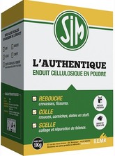 Enduit cellulosique poudre 1kg SIM L'AUTHENTIQUE reboucher coller sceller enduir